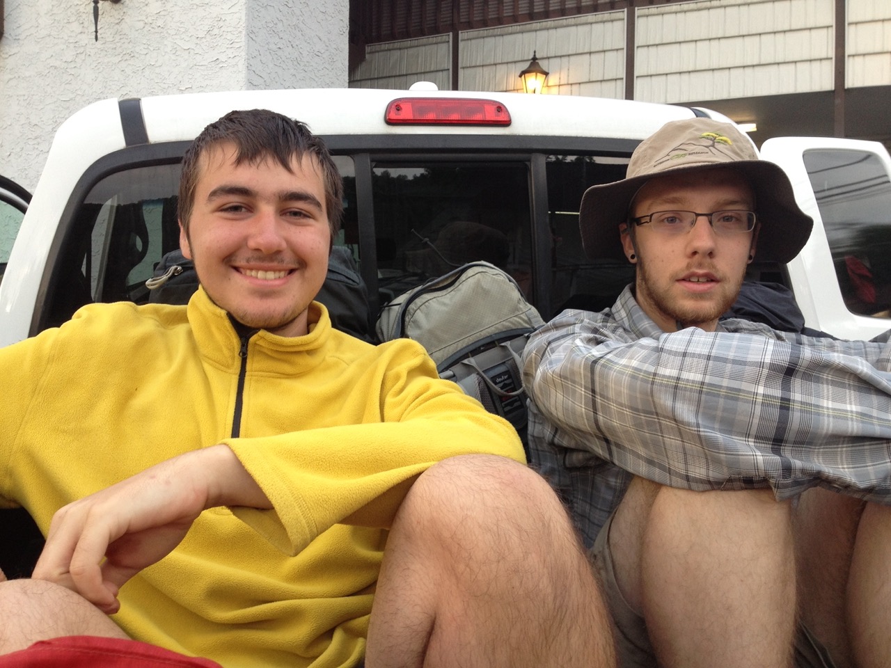 Catching a ride on the back of a pickup